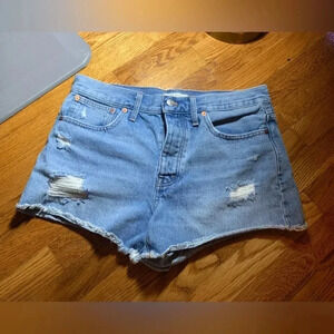 Madewell Lightly Distressed Blue Relaxed Denim Shorts Size 29
